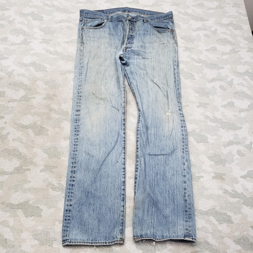 Levi's 501 Jeans Mens 36x32 Blue Denim Medium Wash‎ Button Fly Straight Leg